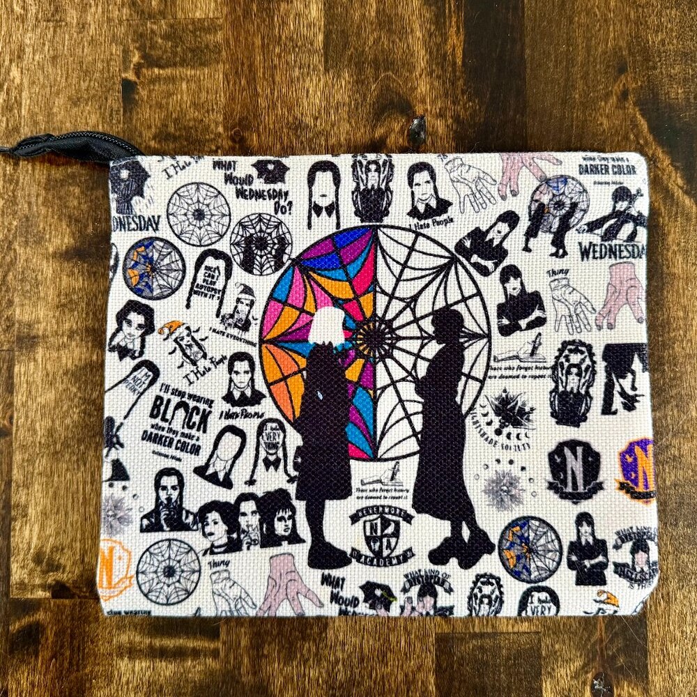 Wednesday Addams Zip Pouch with Strap Cosmetic Pencils Wristlet